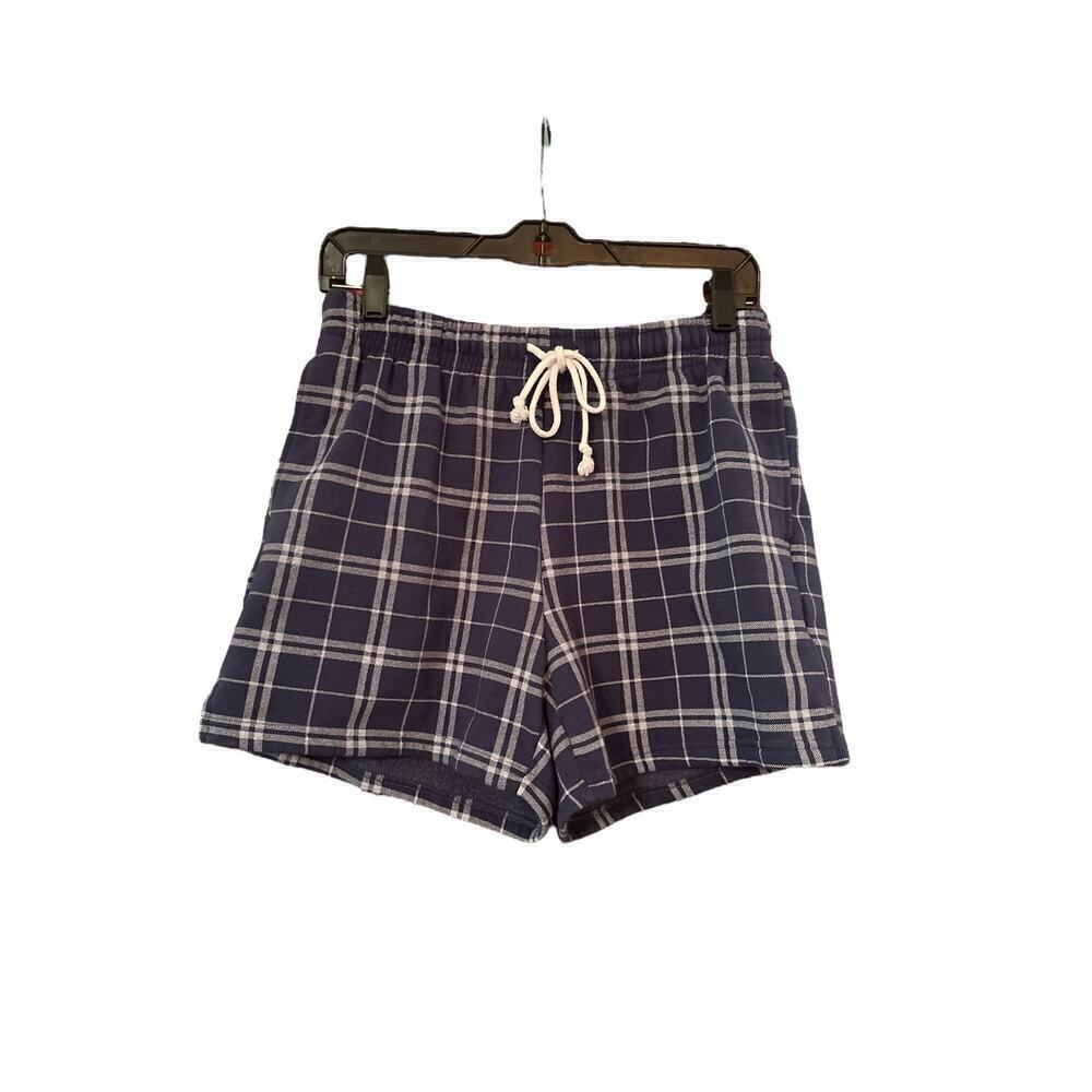 PacSun Women's Drawstring Checkered Sweatshirt Cozy Shorts Size S Blue White